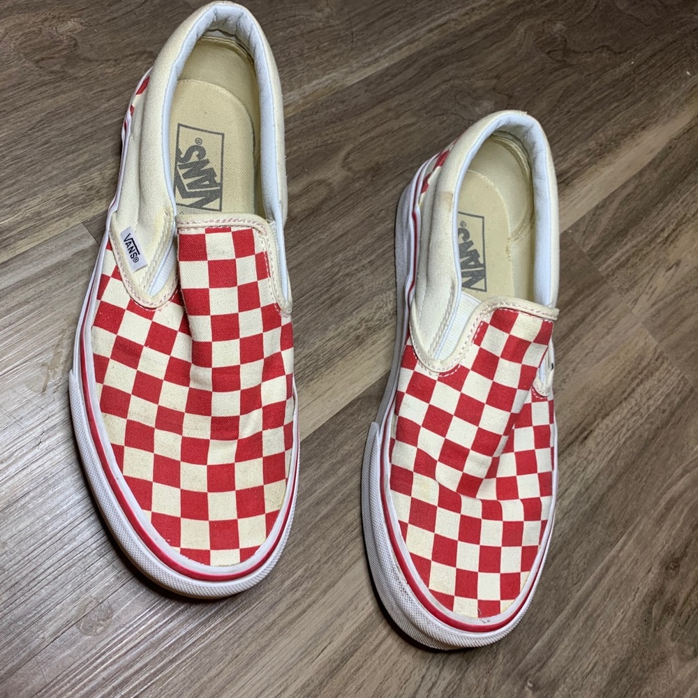 Red and white checkered vans
